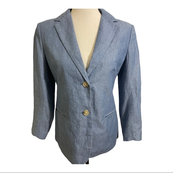 Theory womens chambray blazer 2 buttons lined cotton linen blend size 6 - Picture 2 of 12